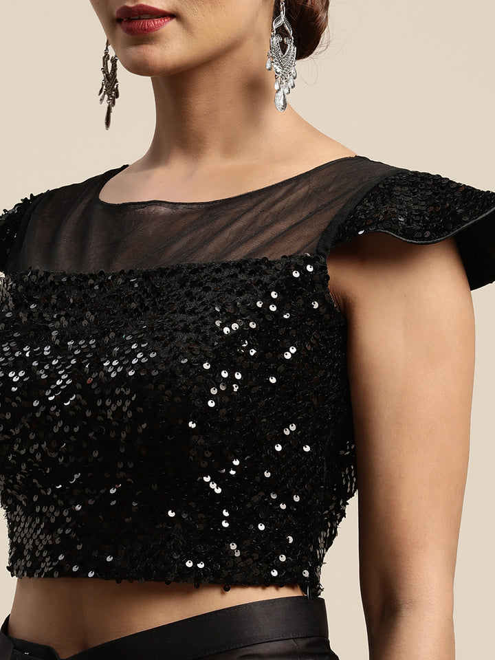 Neerus Black Solid Ready To Wear Saree With Blouse