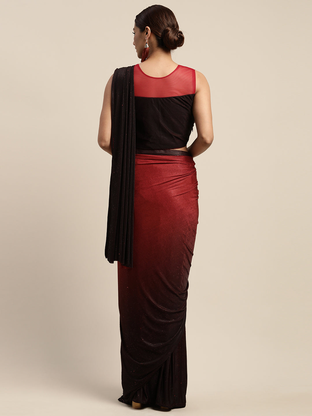 Neeru's Red Solid Ready To Wear Saree With Blouse