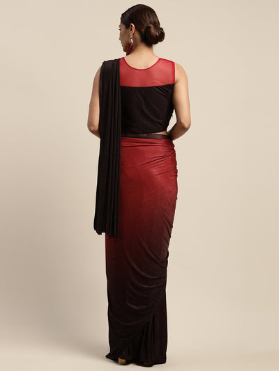 Neeru's Red Solid Ready To Wear Saree With Blouse