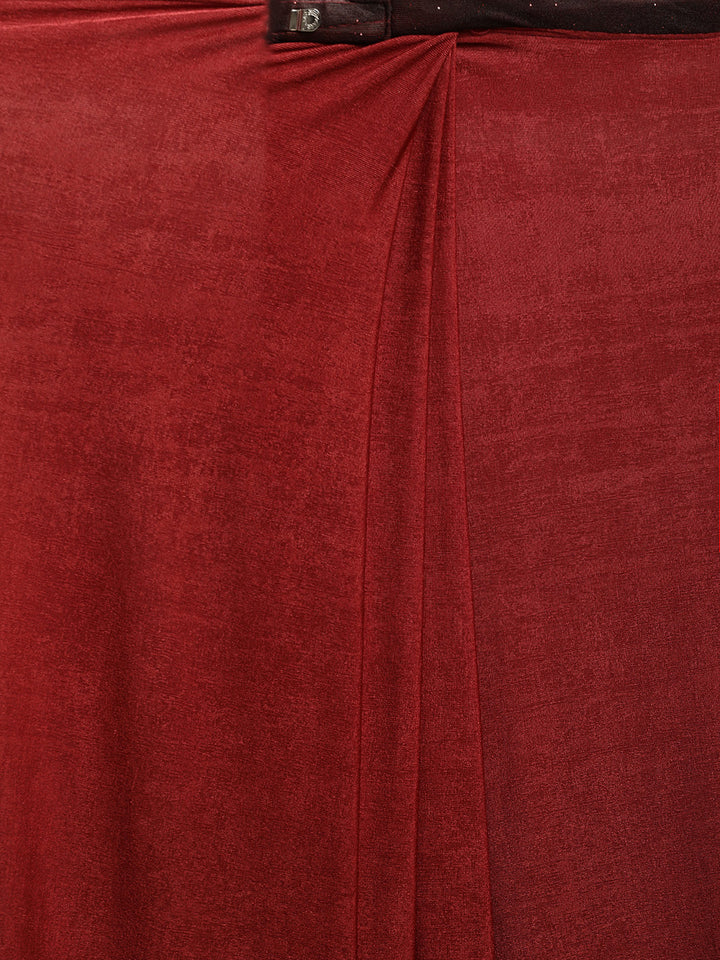 Neerus Red Solid Ready To Wear Saree With Blouse