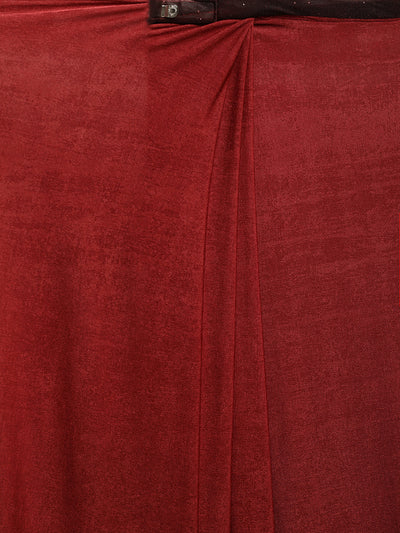 Neeru's Red Solid Ready To Wear Saree With Blouse