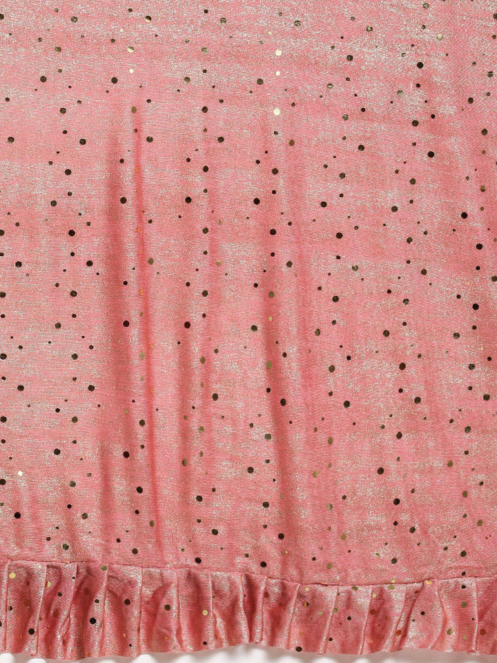 Neerus Peach Color Lycra Fabric Drape Saree