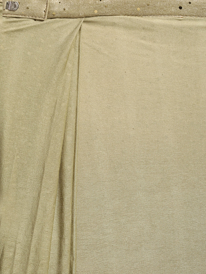 Neerus Olive Color Viscose Rayon Fabric Drape Saree With Stitched Blouse