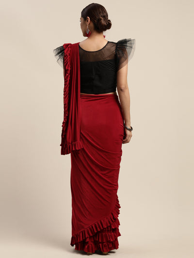 Neeru's Red Solid Ready to Wear Saree With Blouse