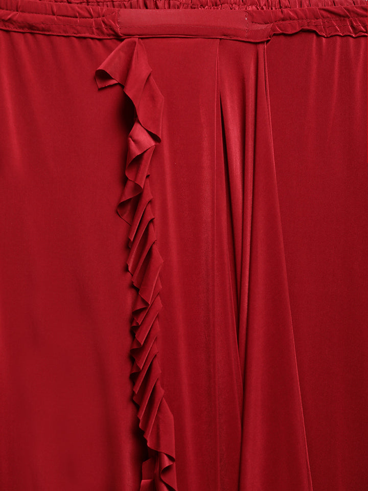 Neerus Red Solid Ready To Wear Saree With Blouse