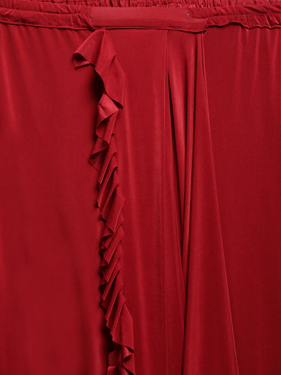 Neeru's Red Solid Ready to Wear Saree With Blouse