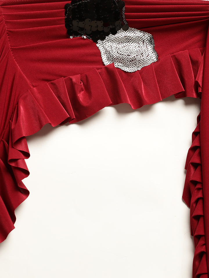 Neerus Red Solid Ready To Wear Saree With Blouse