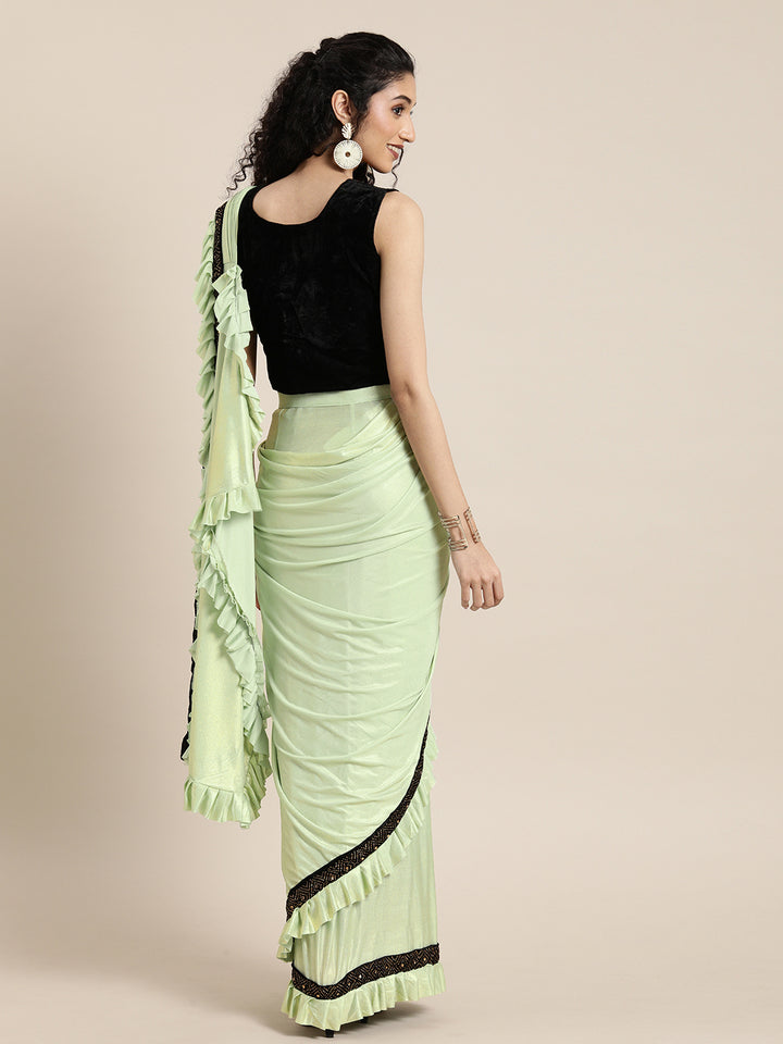 Neerus Green Solid Ready To Wear Saree With Blouse