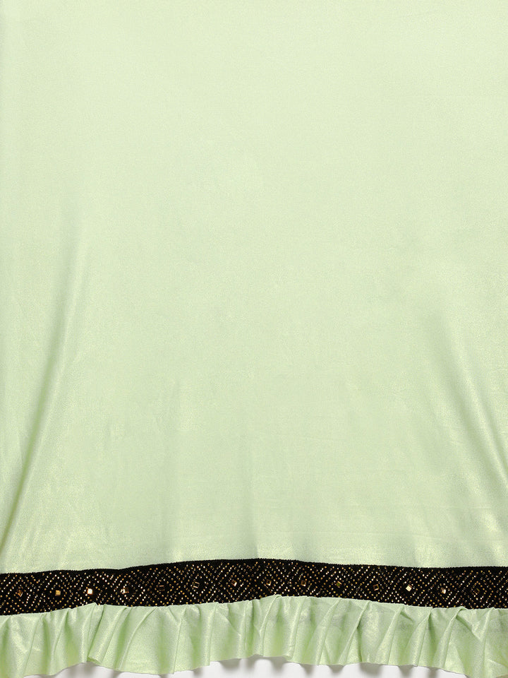 Neerus Green Solid Ready To Wear Saree With Blouse