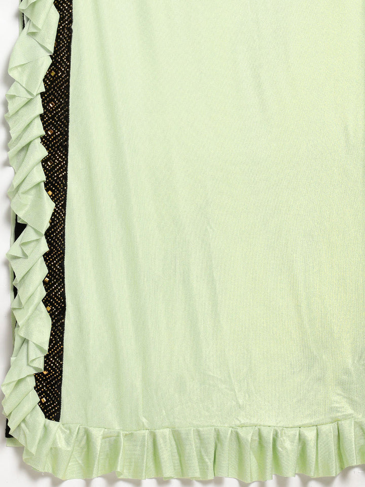 Neerus Green Solid Ready To Wear Saree With Blouse