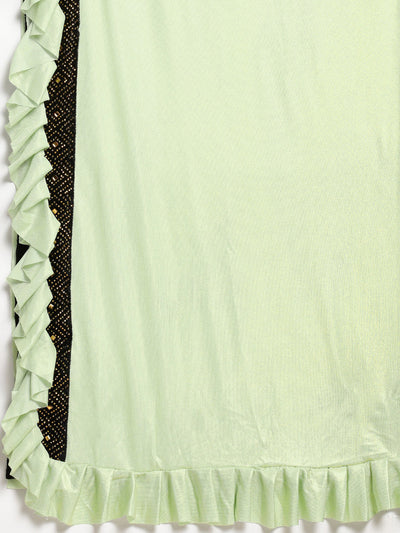 Neeru's Green Solid Ready to Wear Saree With Blouse