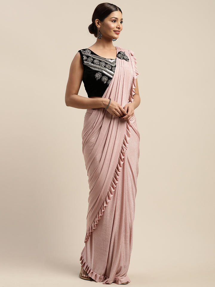 Neerus Peach Embellished Ready To Wear Saree With Blouse