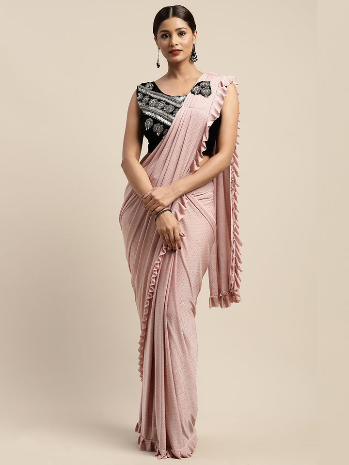 Neerus Peach Embellished Ready To Wear Saree With Blouse