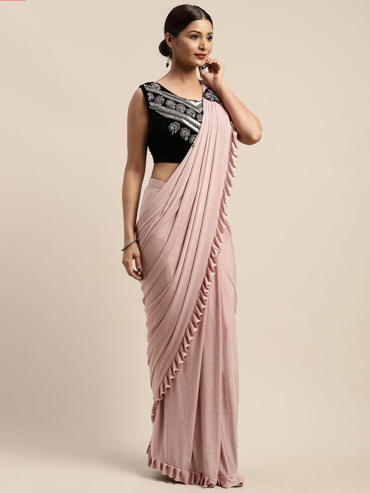 Neerus Peach Embellished Ready To Wear Saree With Blouse