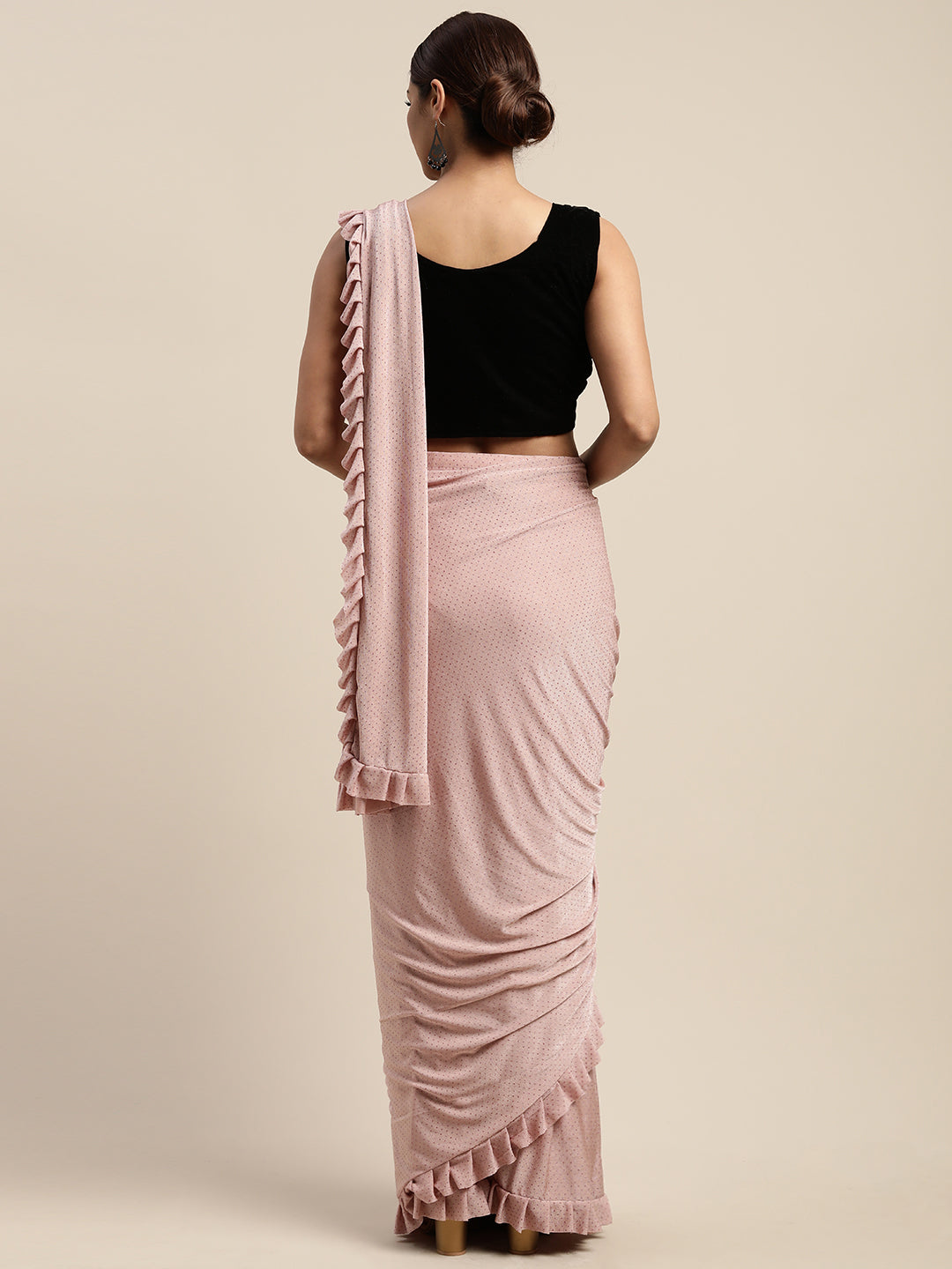 Neerus Peach Embellished Ready To Wear Saree With Blouse