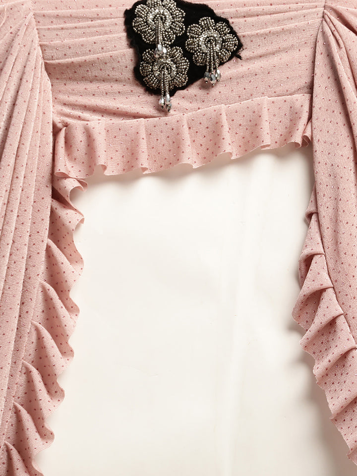 Neerus Peach Embellished Ready To Wear Saree With Blouse