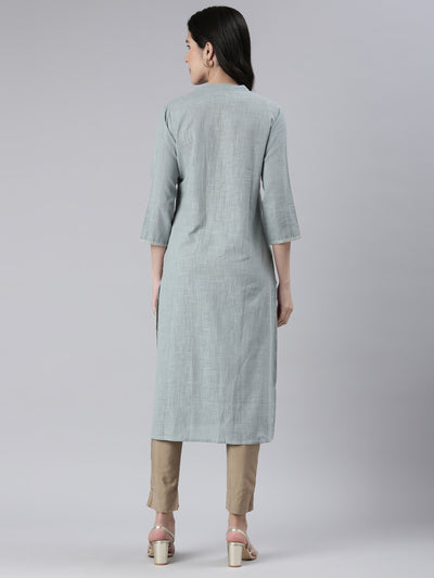 Neerus Blue Straight Solid Cotton Kurtas