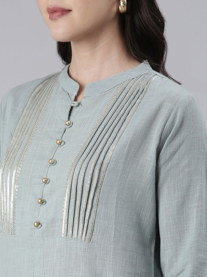 Neerus Blue Straight Solid Cotton Kurtas