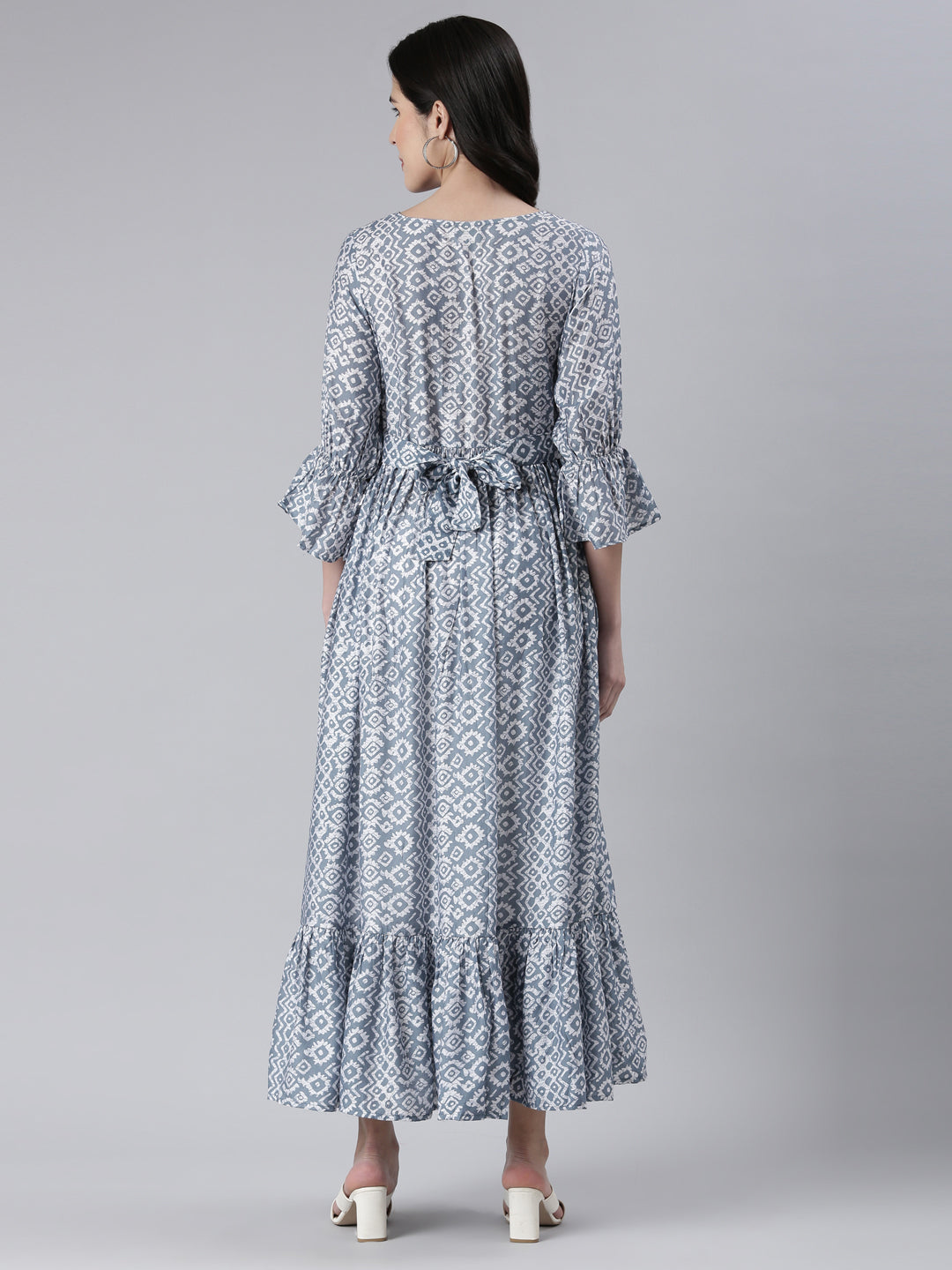 Neerus Blue Maxi Casual Printed Dresses