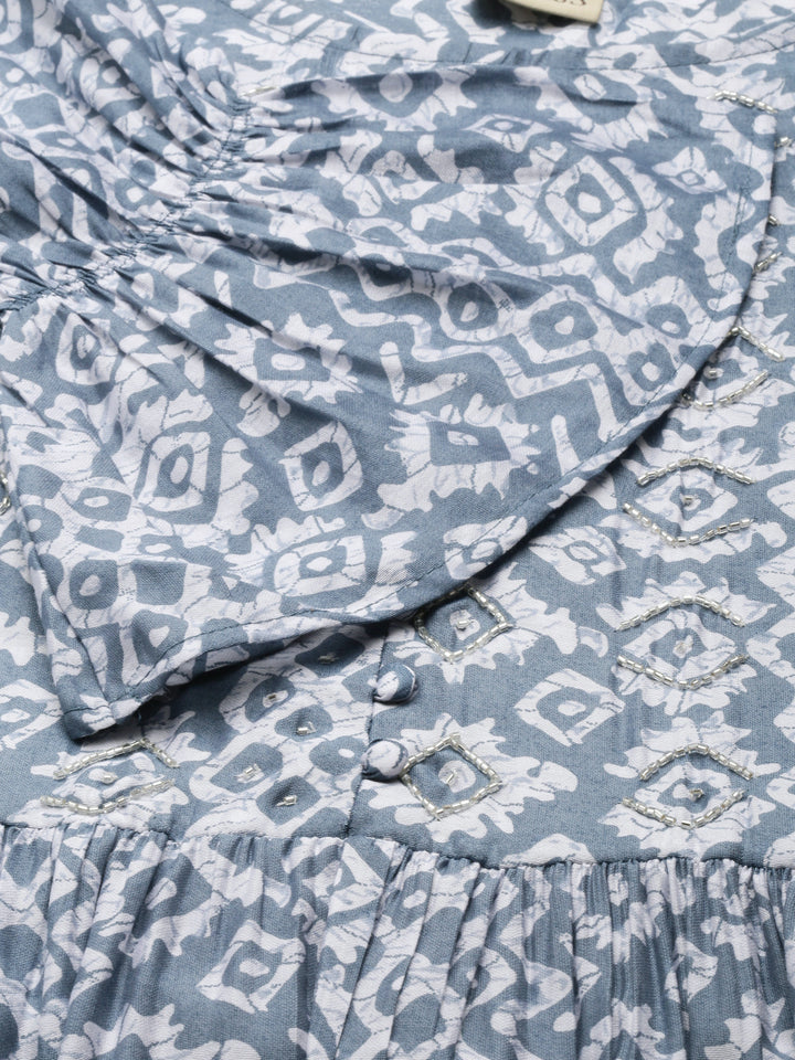 Neerus Blue Maxi Casual Printed Dresses