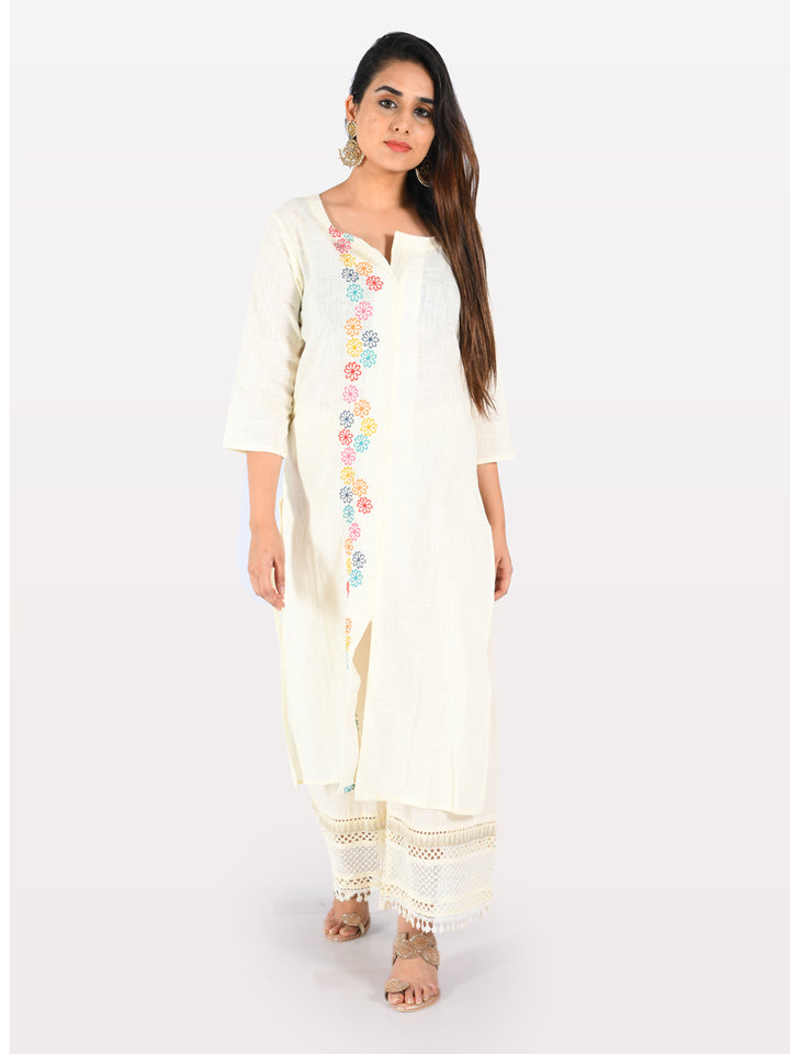 Neerus Beige cotton embroidered kurta - detail view 5