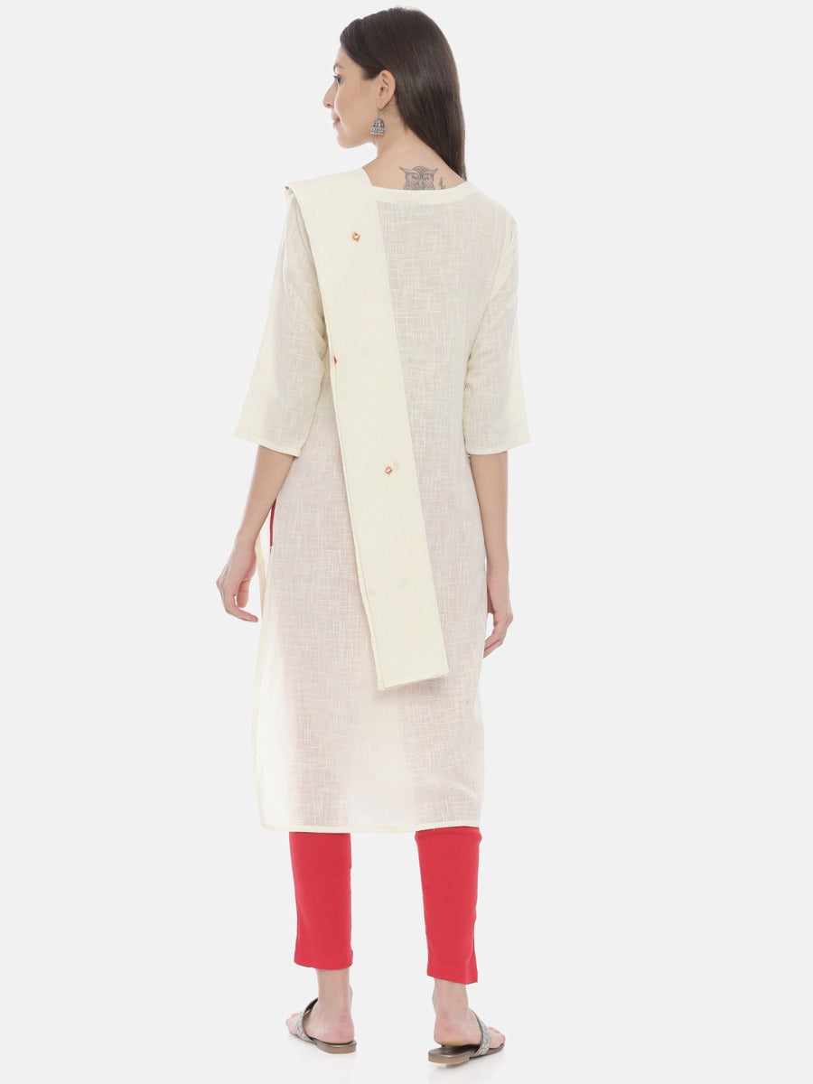 Neerus Beige cotton embroidered kurta - detail view 2