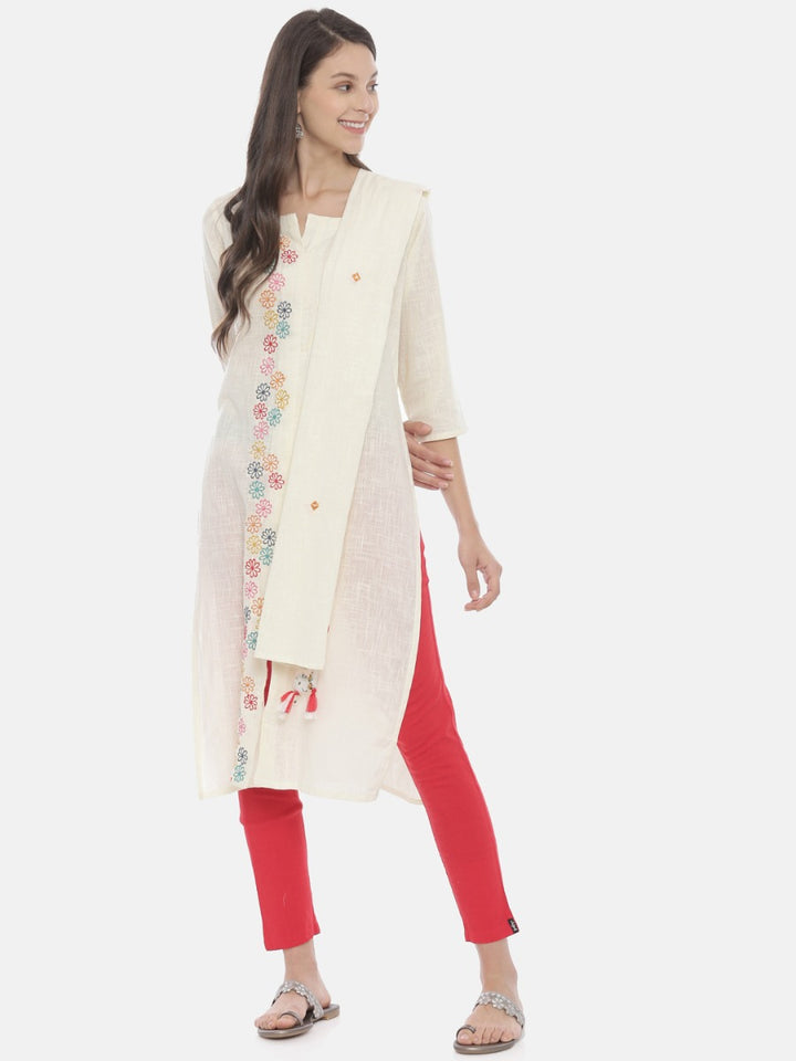 Neerus Beige cotton embroidered kurta - detail view 3