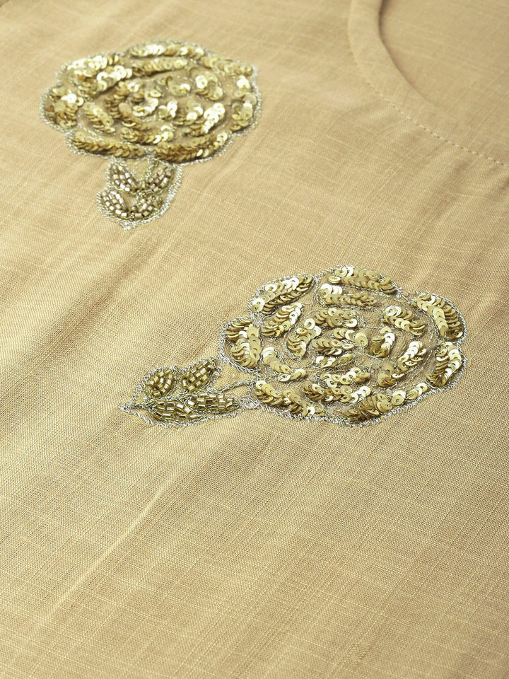 Neerus Beige Embellished High Low Kurta
