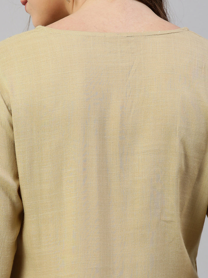 Neerus Beige Embellished High Low Kurta