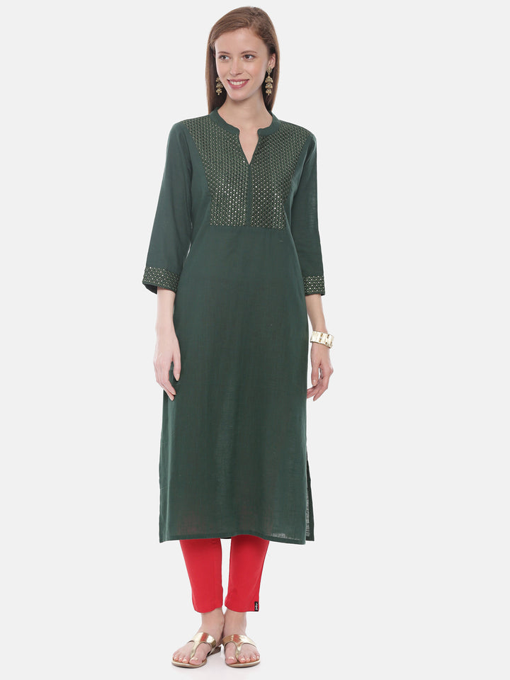 Neerus Green Embellished Straight Kurta