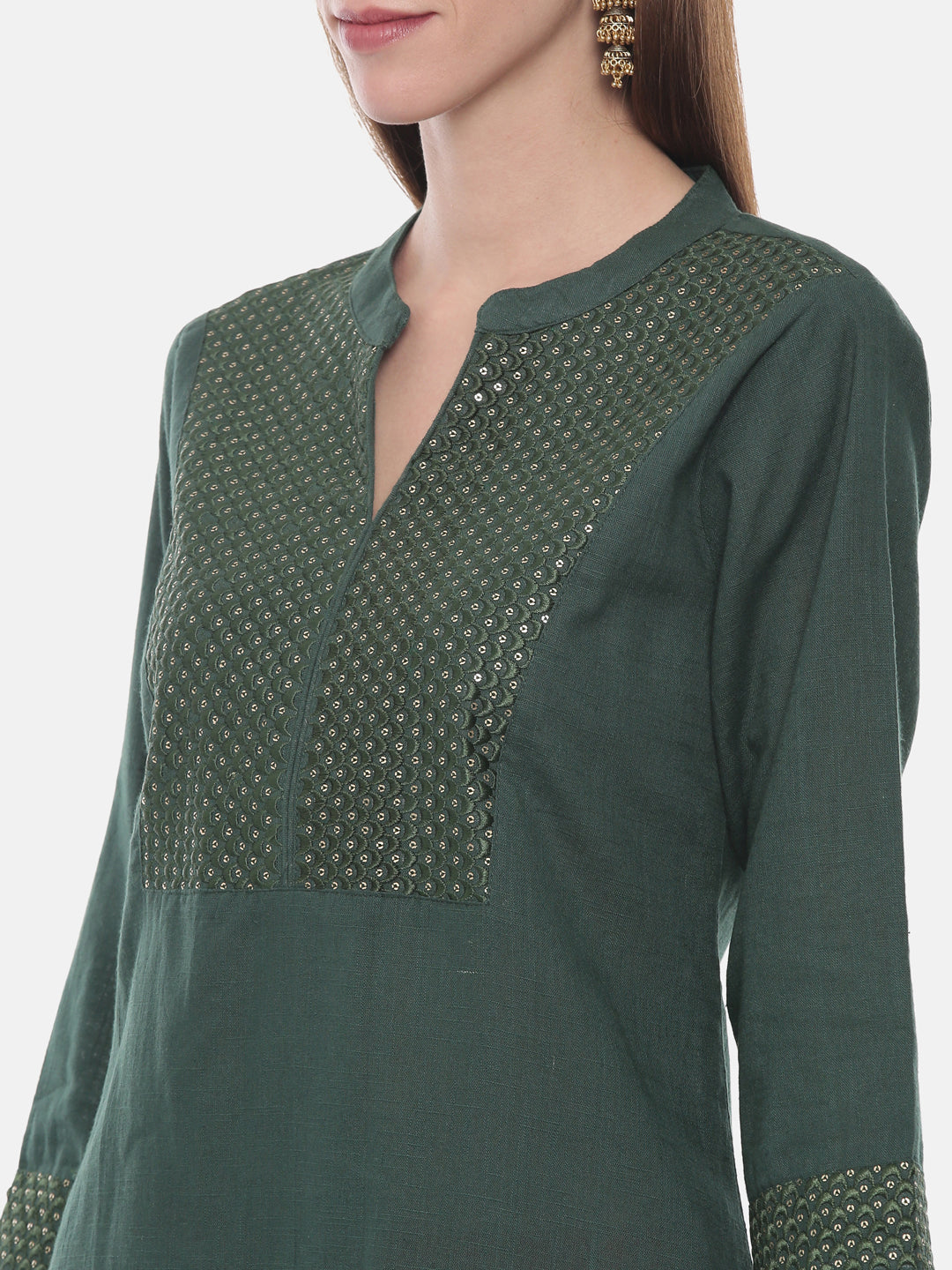 Neerus Green Embellished Straight Kurta