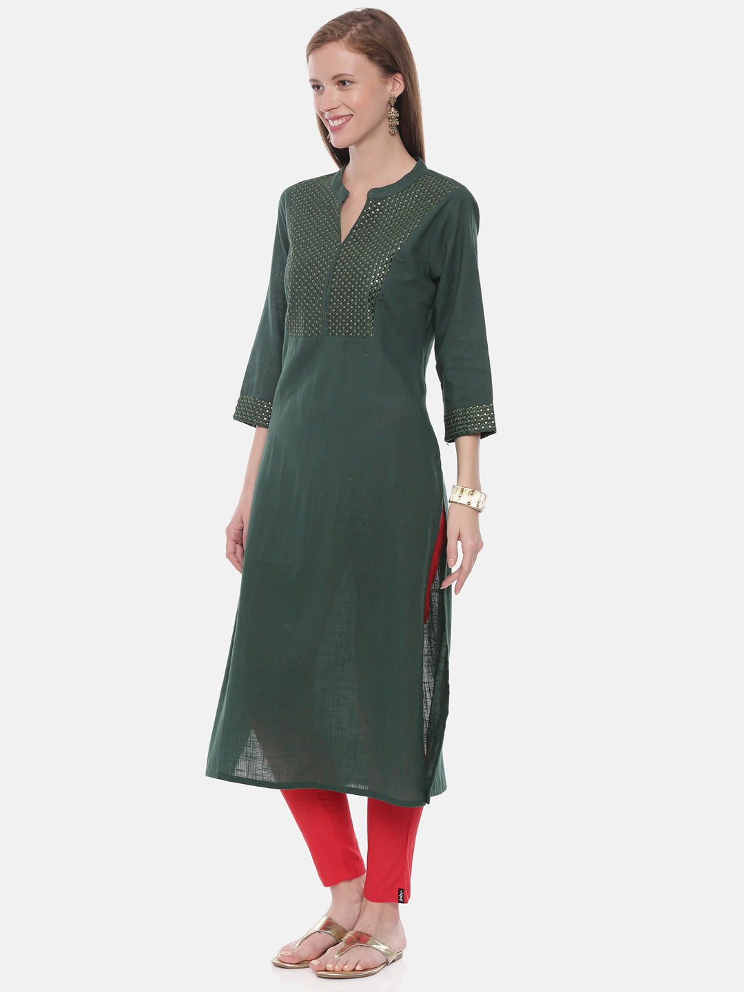 Neerus Green Embellished Straight Kurta