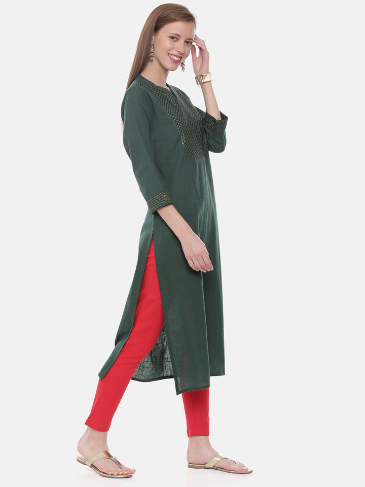 Neerus Green Embellished Straight Kurta