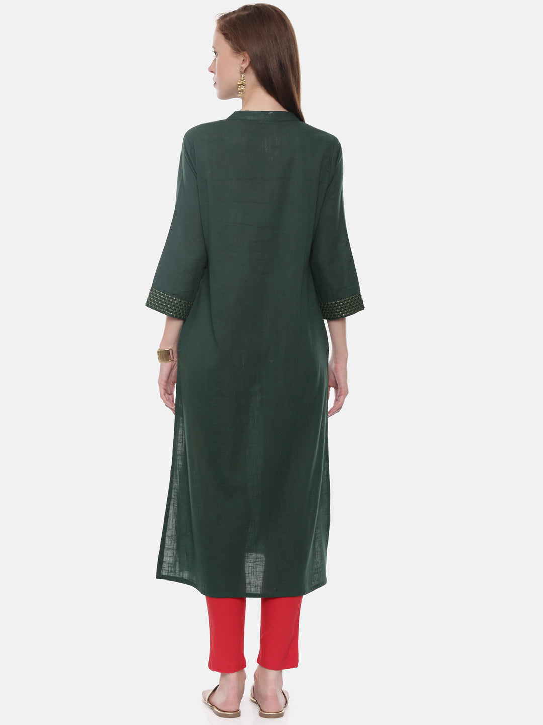 Neerus Green Embellished Straight Kurta