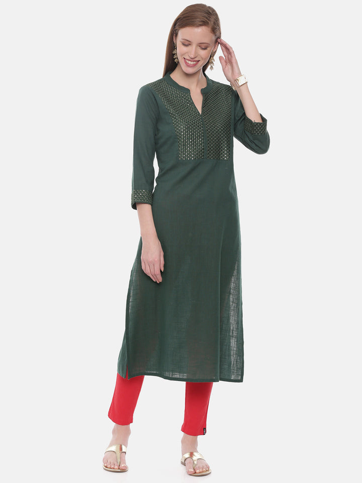 Neerus Green Embellished Straight Kurta