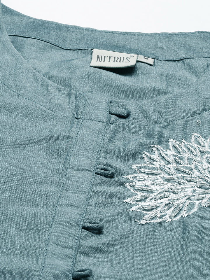 Neerus Grey silk solid kurti - detail view 5