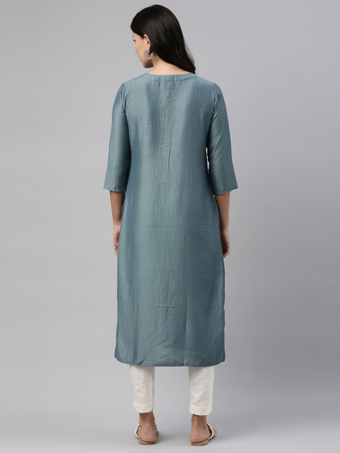 Neerus Grey silk solid kurti - detail view 2