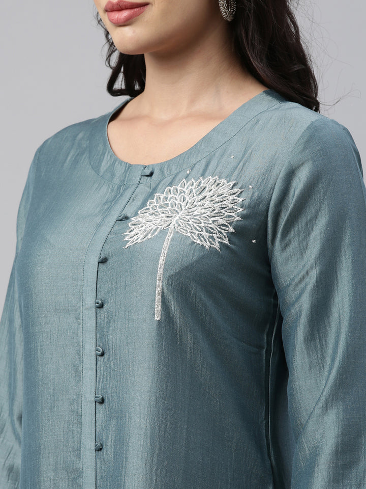 Neerus Grey silk solid kurti - detail view 3