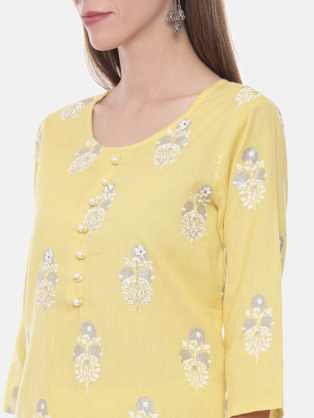 Neerus Yellow Embellished Straight Kurta