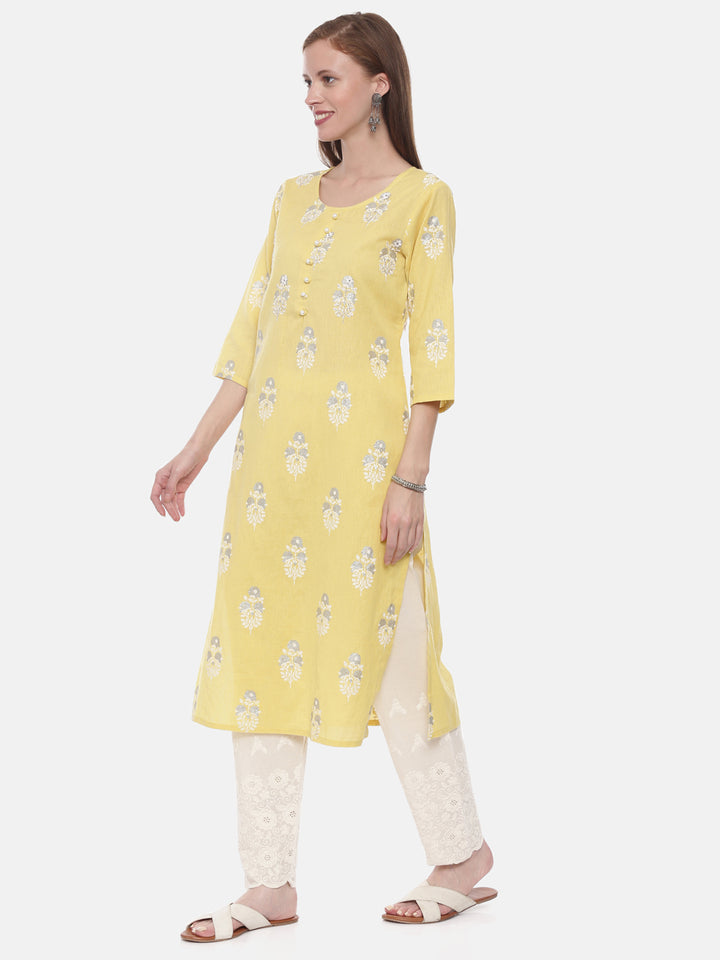Neerus Yellow Embellished Straight Kurta
