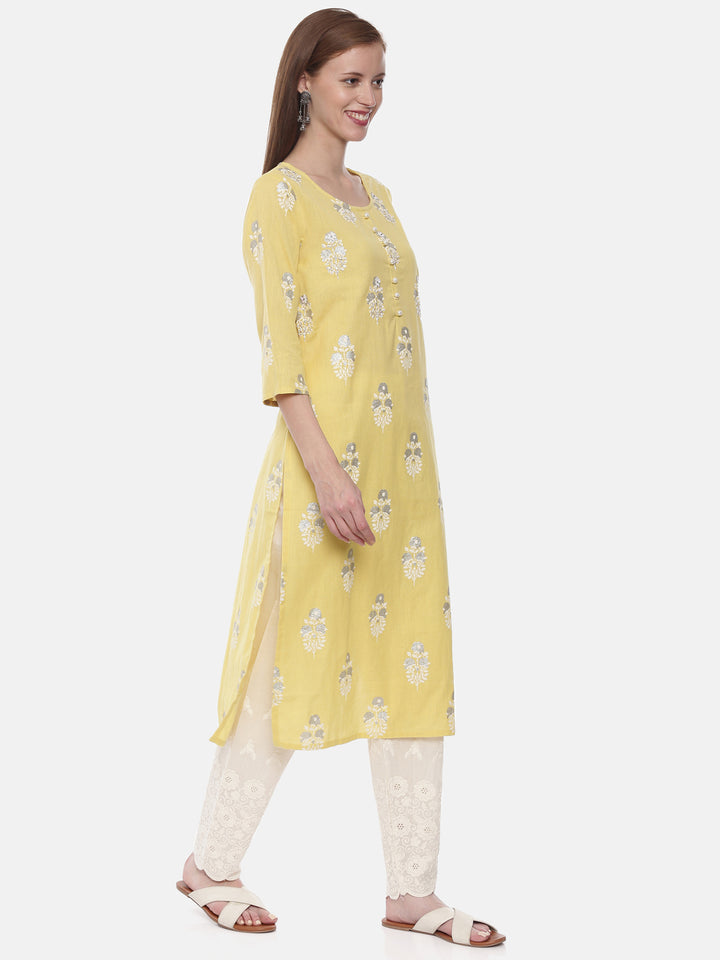 Neerus Yellow Embellished Straight Kurta
