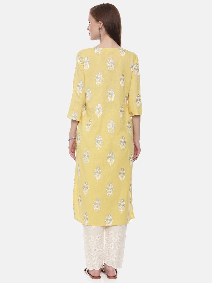 Neerus Yellow Embellished Straight Kurta