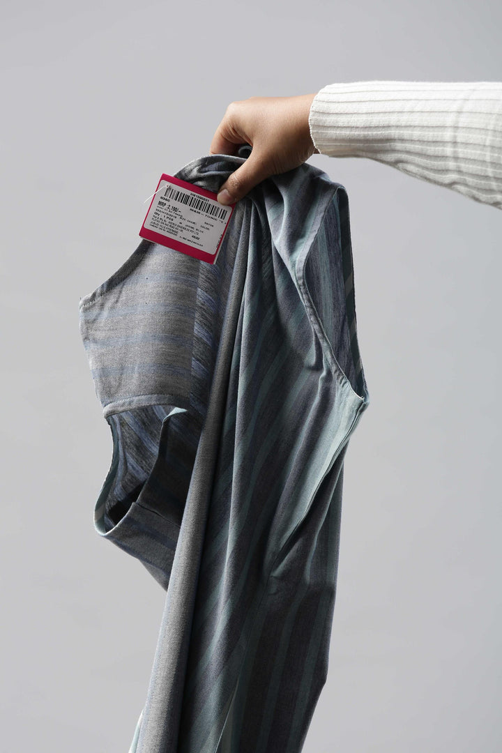 Neerus Blue printed striped flared kurta - detail view 5