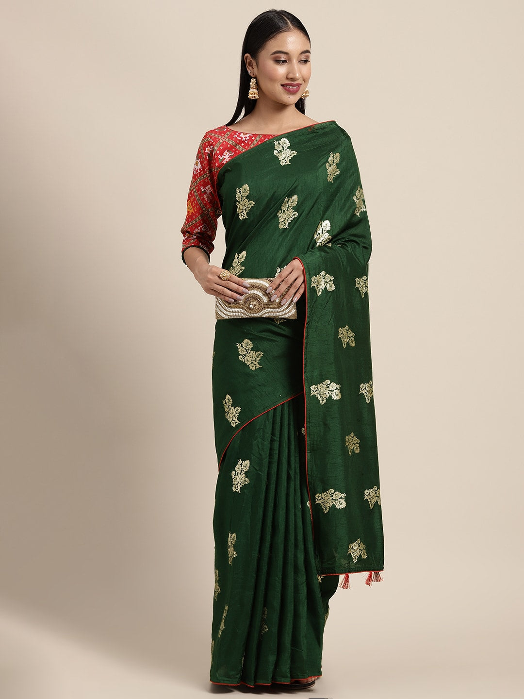 Neerus Green Banarasi woven saree - front view