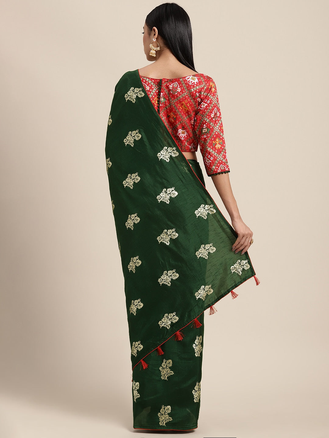 Neerus Green Banarasi woven saree - back view