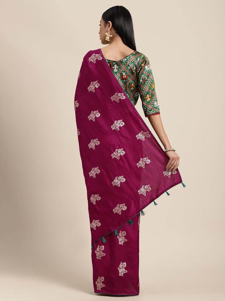 Neerus Maroon Banarasi woven saree - back view