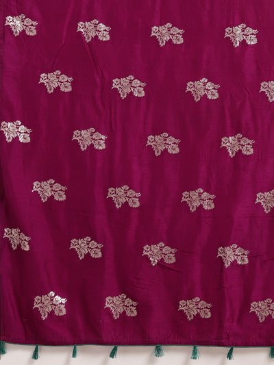 Neeru's wine color, banaras fabric saree