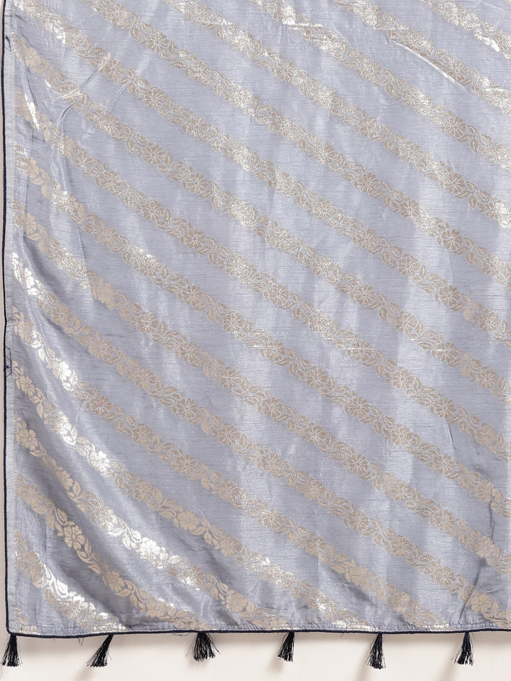 Neerus Blue Banarasi woven saree - detail view 1