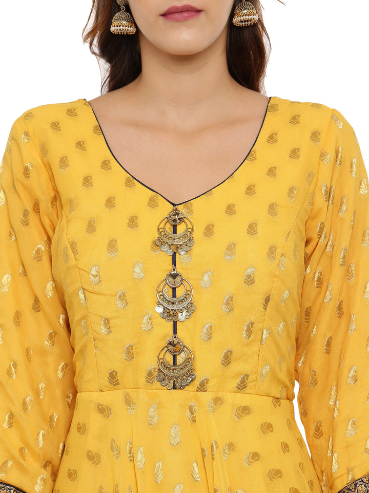 Neerus Yellow Textured Anarkali Kurta