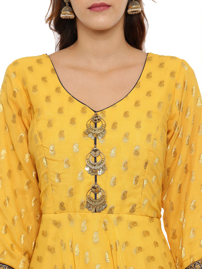 Neeru's Yellow Textured Anarkali Kurta